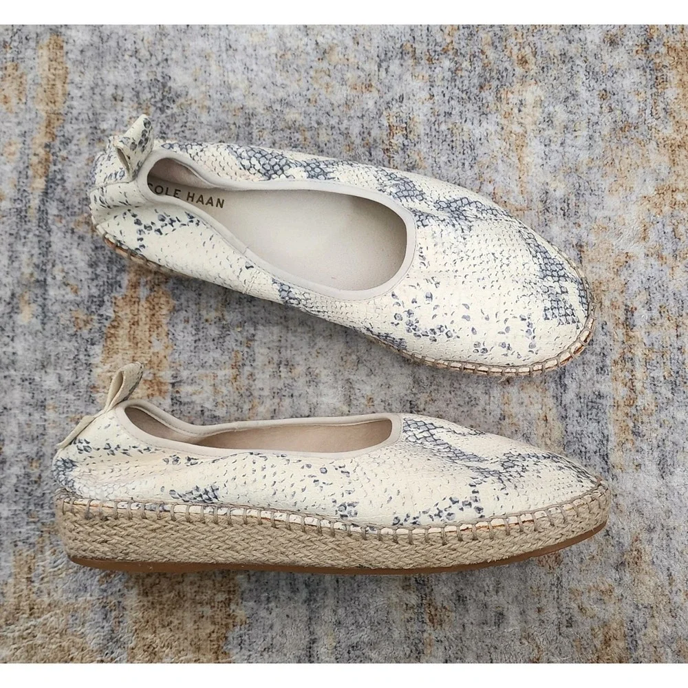 Cole Haan Women's Grand.Os Cloudfeel Espadrille Ivory Grey Snakeskin Size 9.5 B